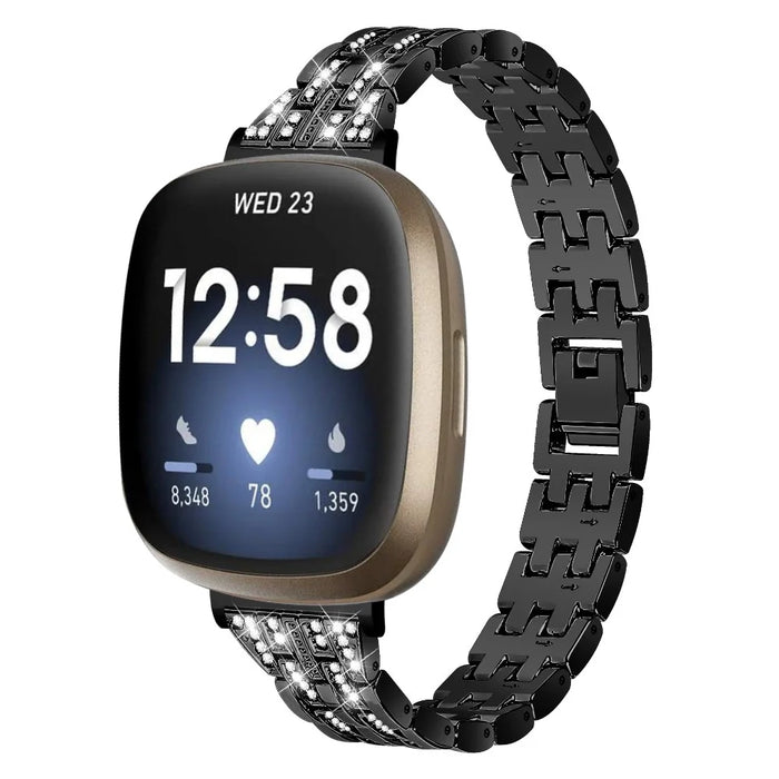Zinc Alloy Rhinestone Decor Watch Band for Fitbit Sense / Fitbit Versa 3 - Black - 3