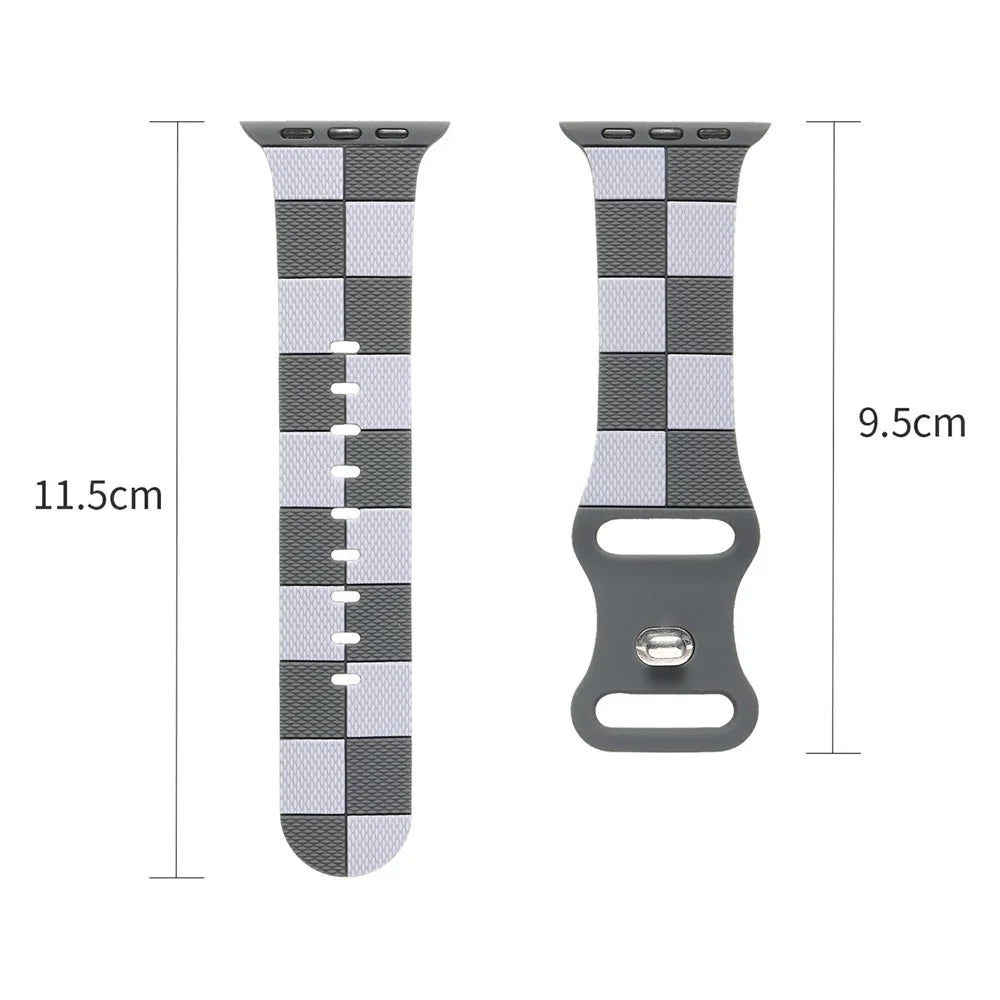 For Apple Watch Series 11 10 42mm / 9 8 7 41mm / SE3 SE2 SE 6 5 4 40mm / 3 2 1 38mm Checkerboard Silicone Band - Brown - 4