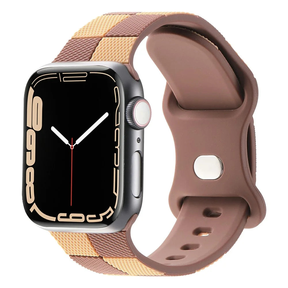 For Apple Watch Ultra 3 2 1 49mm / Series 11 10 46mm / 9 8 7 45mm / SE3 SE2 SE 6 5 4 44mm / 3 2 1 42mm Checkerboard Silicone Band - Brown - 2