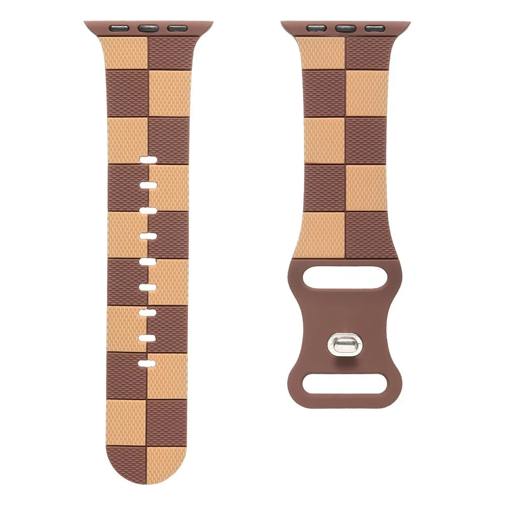 For Apple Watch Ultra 3 2 1 49mm / Series 11 10 46mm / 9 8 7 45mm / SE3 SE2 SE 6 5 4 44mm / 3 2 1 42mm Checkerboard Silicone Band - Brown - 3