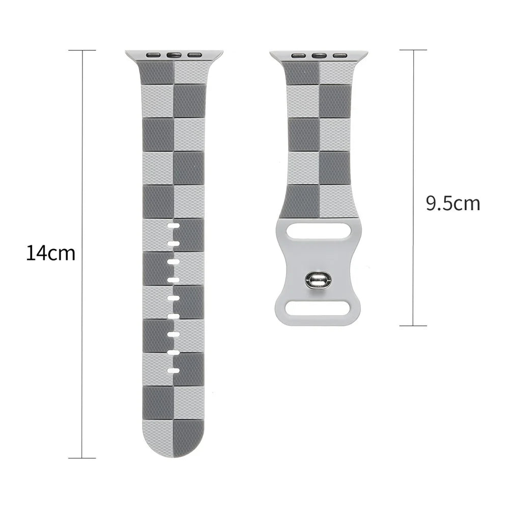 For Apple Watch Ultra 3 2 1 49mm / Series 11 10 46mm / 9 8 7 45mm / SE3 SE2 SE 6 5 4 44mm / 3 2 1 42mm Checkerboard Silicone Band - Brown - 4
