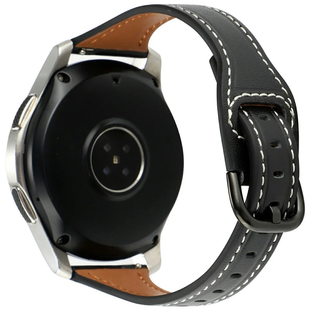 For Samsung Galaxy Watch7 44mm 40mm / Watch FE 40mm / Huawei Watch GT 3 42mm Genuine Cow Leather 20mm Watch Strap - Black+Black Buckle - 1
