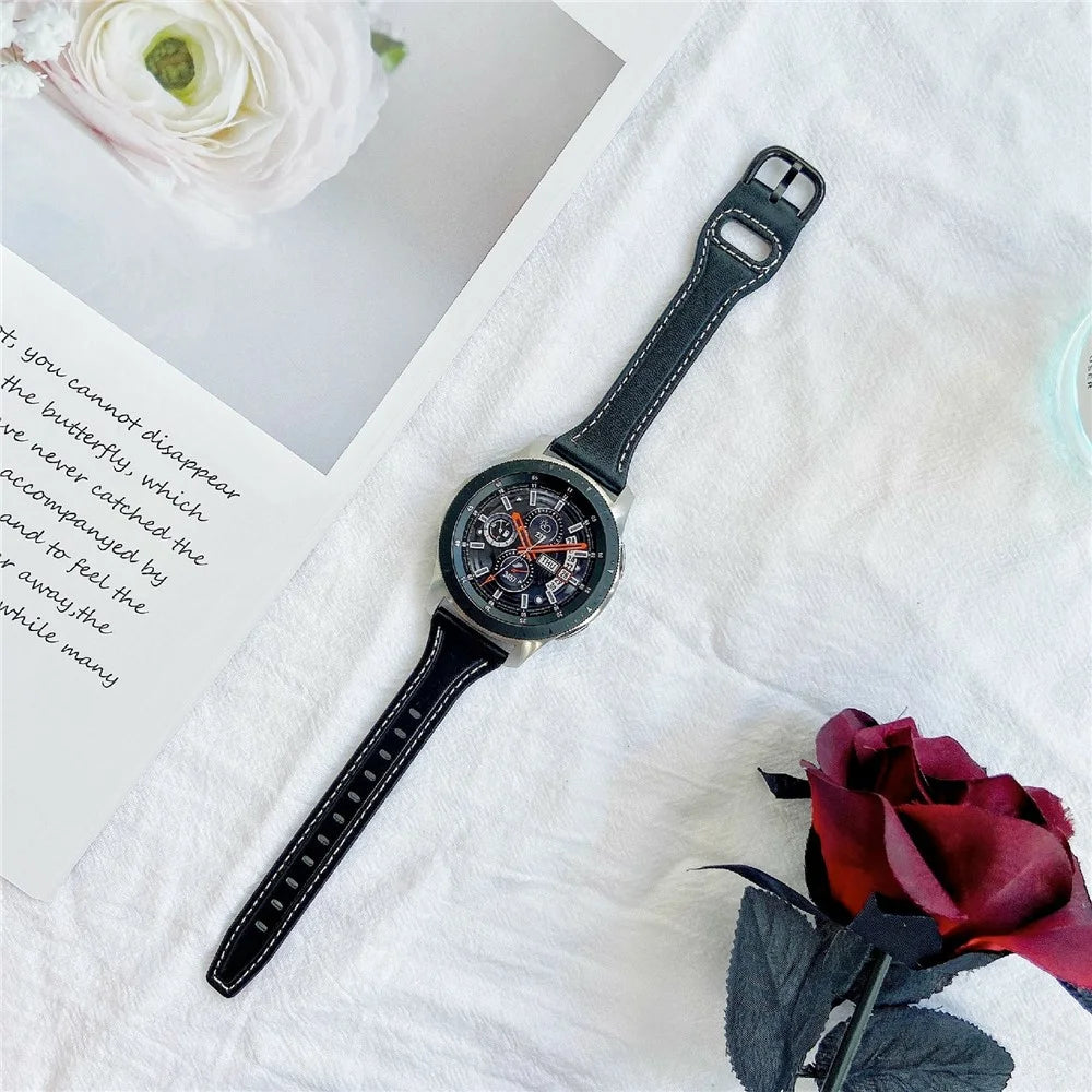 For Samsung Galaxy Watch7 44mm 40mm / Watch FE 40mm / Huawei Watch GT 3 42mm Genuine Cow Leather 20mm Watch Strap - Black+Black Buckle - 4