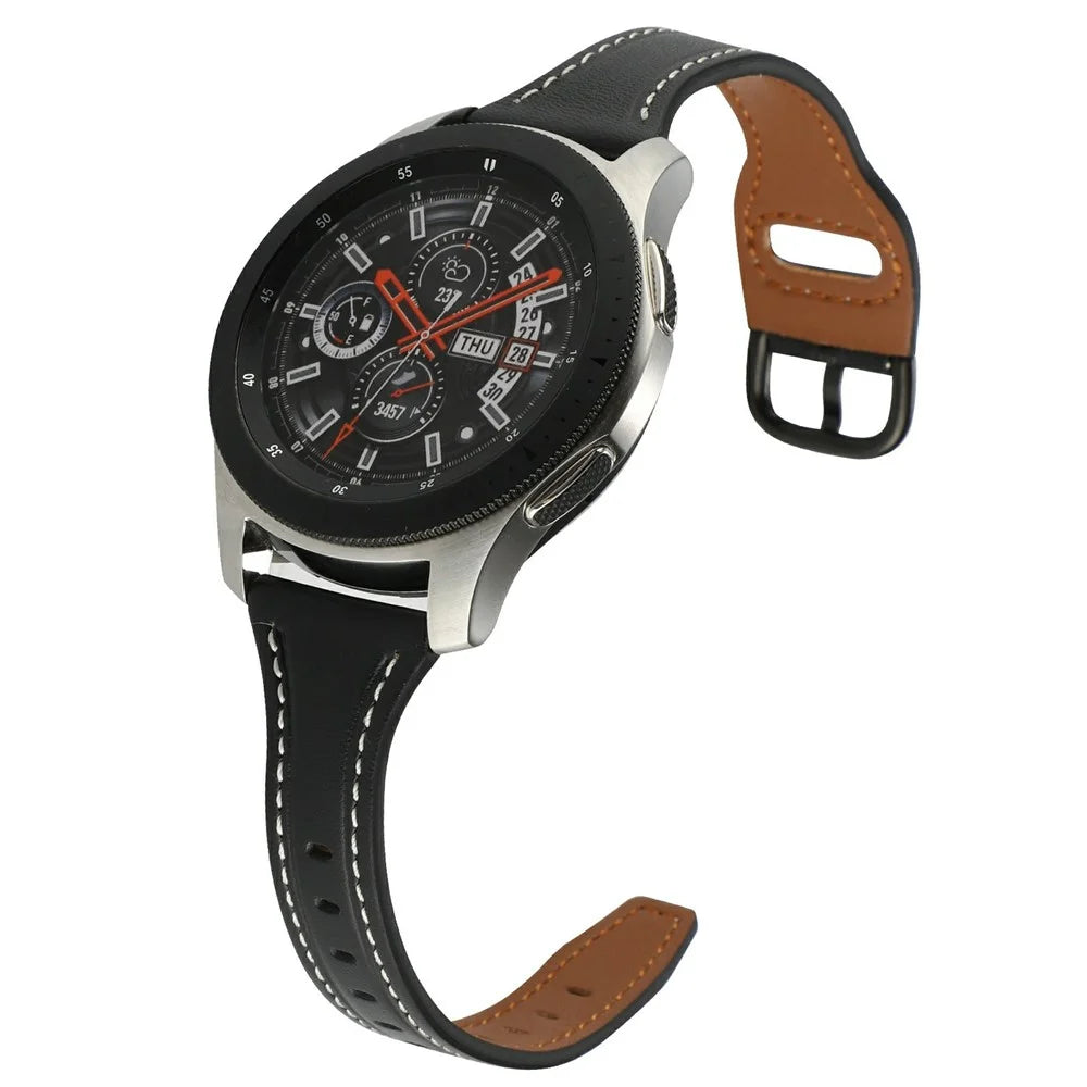 For Huawei Watch GT 4 41mm / Garmin Venu 3S Genuine Cow Leather Band 20mm Watch Strap - Black+Black Buckle - 2