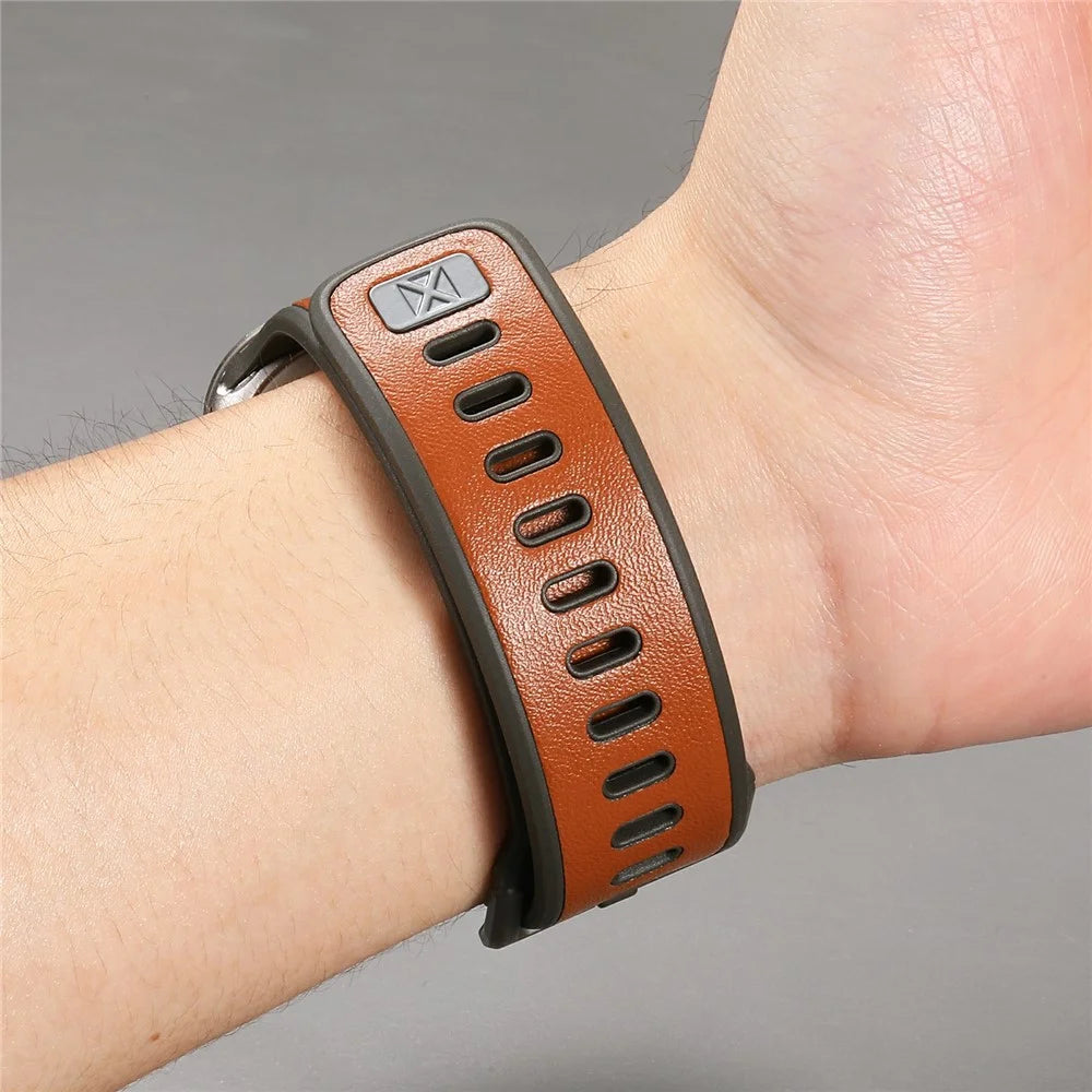 For Apple Watch Ultra 3 2 1 49mm / Series 11 10 46mm / 9 8 7 45mm / SE3 SE2 SE 6 5 4 44mm / 3 2 1 42mm Leather Coated Silicone Strap - Brown - 4