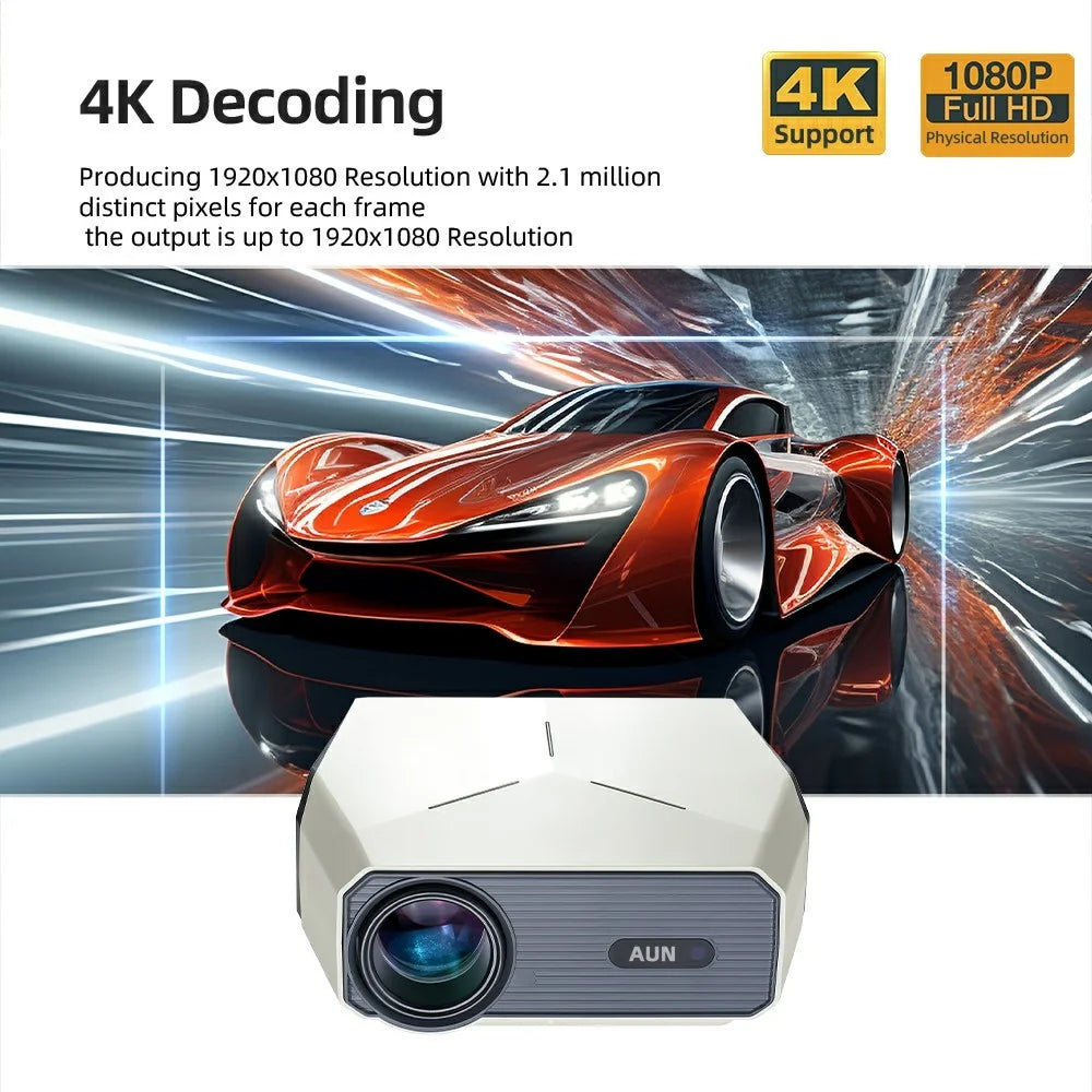 AUN A004 Pro 4-inch LCD Full HD 1080P Home Theater Wifi+Bluetooth-compatible Android 9.0 Projector - US Plug - 4