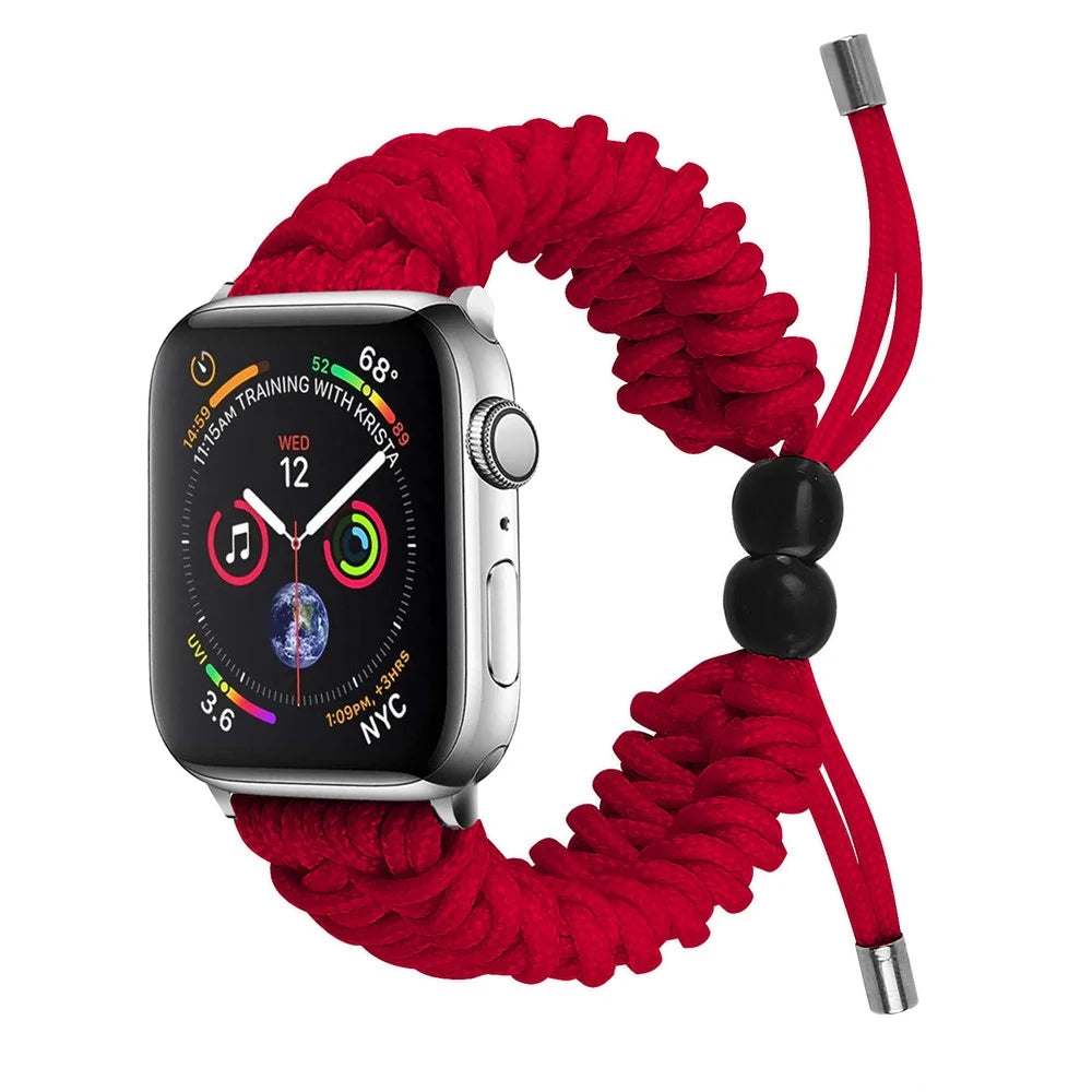 Adjustable Braided Rope New Style Watchband Replacement for Apple Watch Ultra 3 2 1 49mm / Series 11 10 46mm / 9 8 7 45mm / SE3 SE2 SE 6 5 4 44mm / 3 2 1 42mm - Red - 2