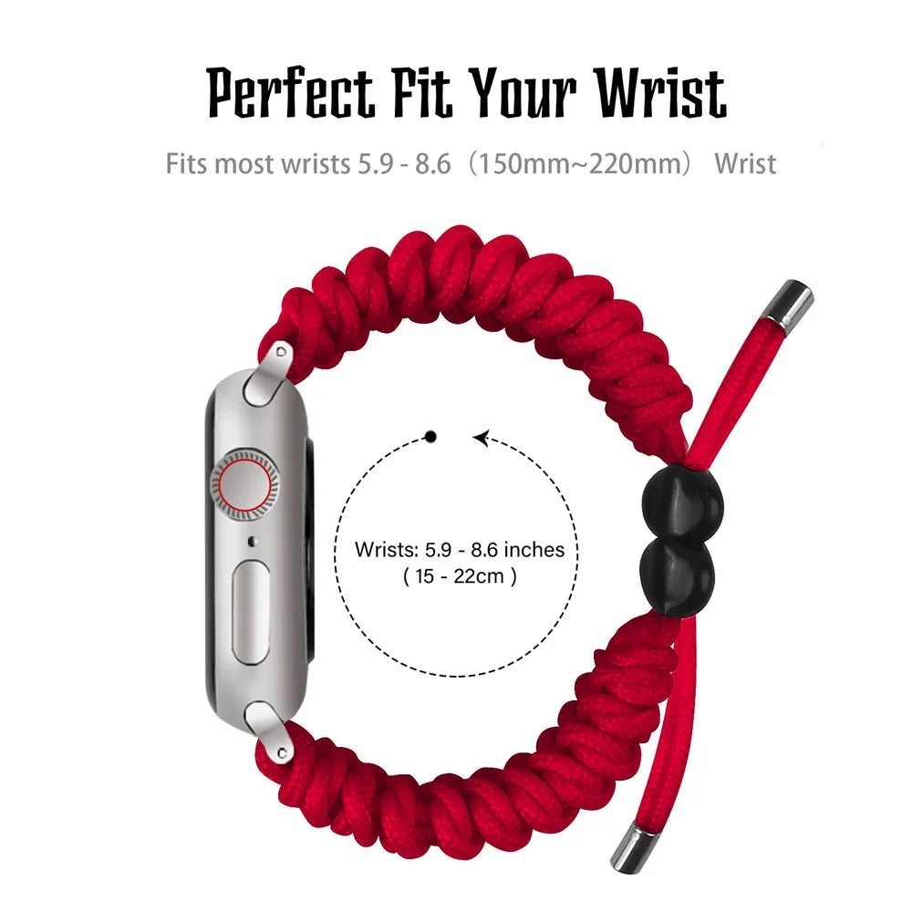 Adjustable Braided Rope New Style Watchband Replacement for Apple Watch Ultra 3 2 1 49mm / Series 11 10 46mm / 9 8 7 45mm / SE3 SE2 SE 6 5 4 44mm / 3 2 1 42mm - Red - 5