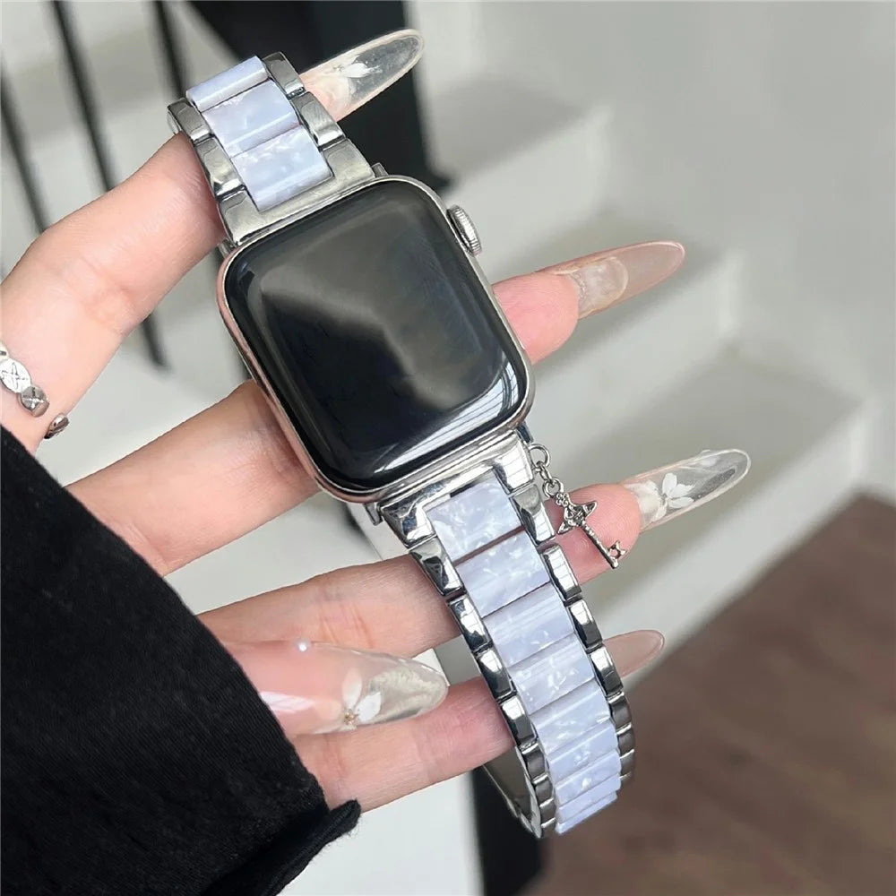 Resin+Zinc Alloy Strap for Apple Watch Series 11 10 42mm / 9 8 7 41mm / SE3 SE2 SE 6 5 4 40mm / 3 2 1 38mm Band - Silver Splicing - 2