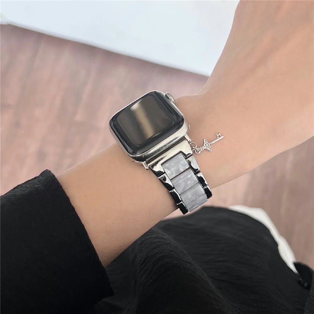 Resin+Zinc Alloy Strap for Apple Watch Series 11 10 42mm / 9 8 7 41mm / SE3 SE2 SE 6 5 4 40mm / 3 2 1 38mm Band - Silver Splicing - 3