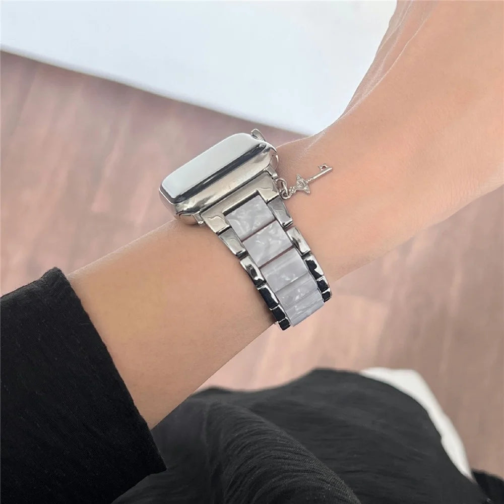 Resin+Zinc Alloy Strap for Apple Watch Series 11 10 42mm / 9 8 7 41mm / SE3 SE2 SE 6 5 4 40mm / 3 2 1 38mm Band - Silver Splicing - 4
