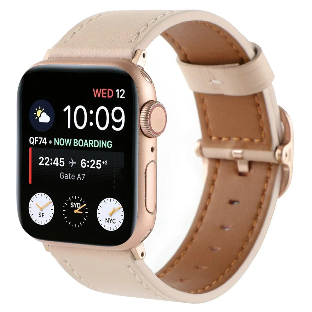 Genuine Cow Leather Strap for Apple Watch Series 11 10 42mm / 9 8 7 41mm / SE3 SE2 SE 6 5 4 40mm / 3 2 1 38mm Band - Pink - 2