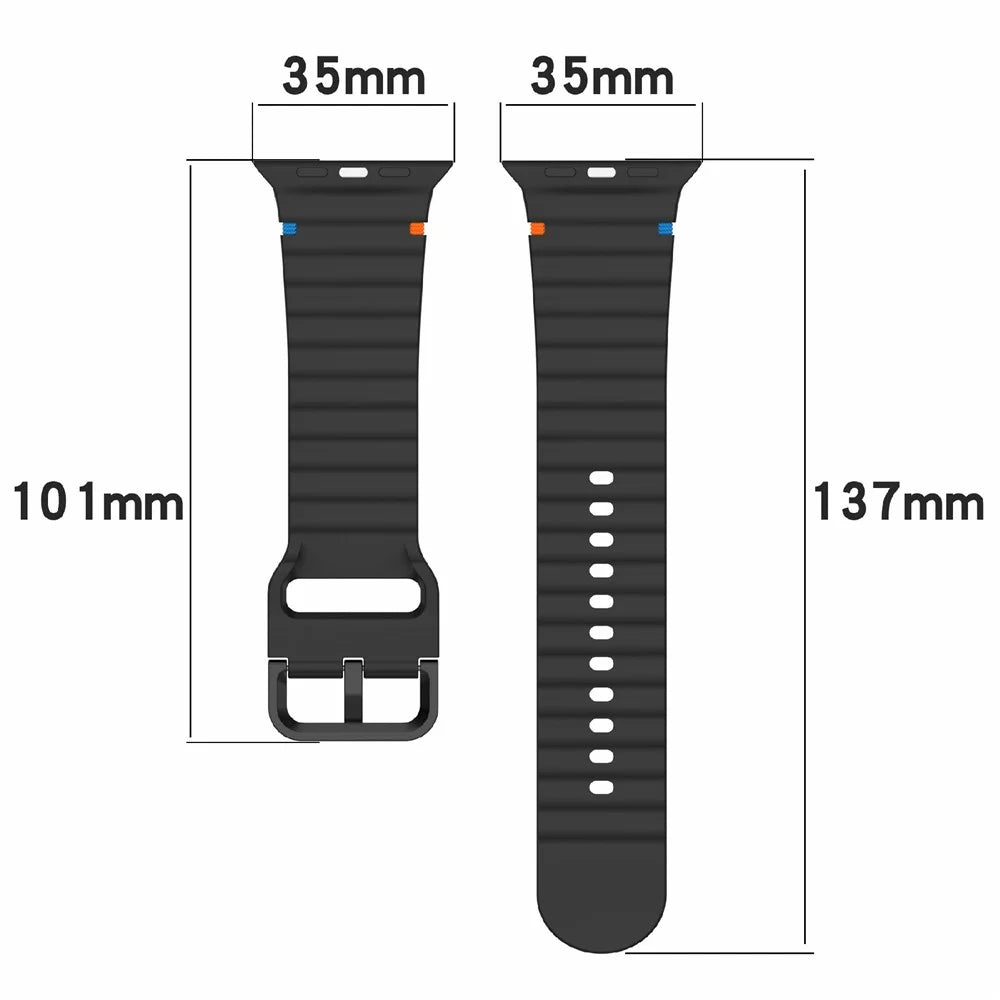 Silicone Strap for Apple Watch Ultra 3 2 1 49mm / Series 11 10 46mm / 9 8 7 45mm / SE3 SE2 SE 6 5 4 44mm / 3 2 1 42mm Band - Black - 6