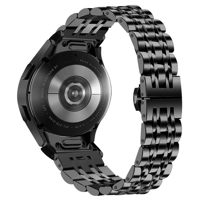 For Samsung Galaxy Watch7 44mm 40mm Metal Watch Band 7-Beads Strap with Quick Release Connector - Black - 1