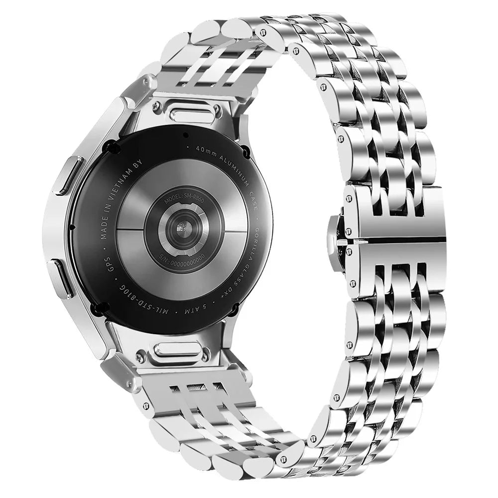 For Samsung Galaxy Watch7 44mm 40mm Metal Watch Band 7-Beads Strap with Quick Release Connector - Silver - 1