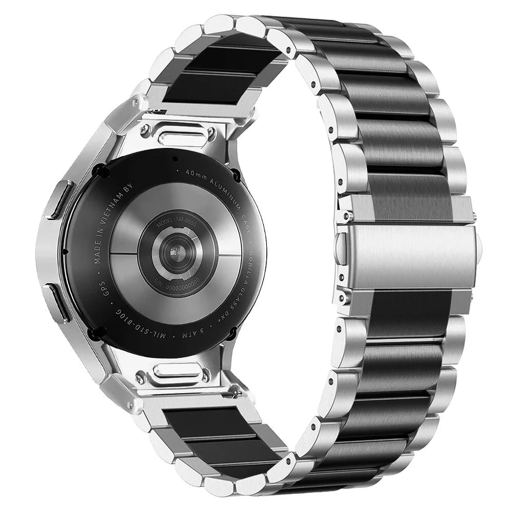 For Samsung Galaxy Watch7 40mm / 44mm Strap Quick Release Connector Stainless Steel Watch Band - Silver / Black - 1