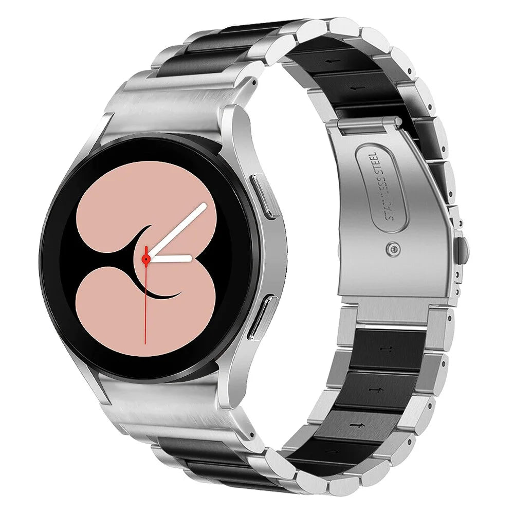 For Samsung Galaxy Watch7 40mm / 44mm Strap Quick Release Connector Stainless Steel Watch Band - Silver / Black - 4