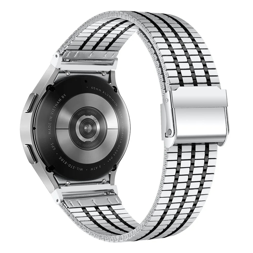 For Samsung Galaxy Watch7 44mm 40mm Watch Band 7-Beads Stainless Steel Wrist Strap - Silver+Black - 1
