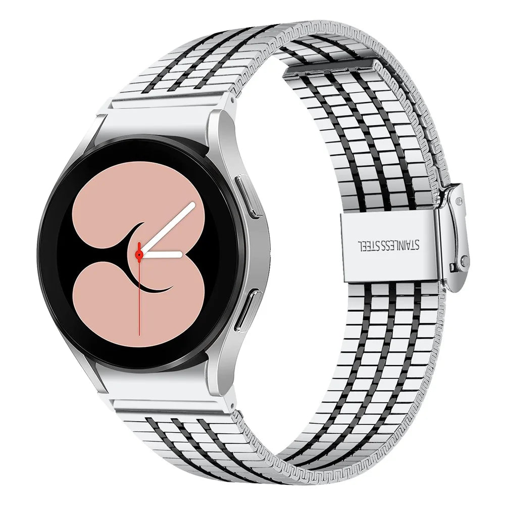 For Samsung Galaxy Watch7 44mm 40mm Watch Band 7-Beads Stainless Steel Wrist Strap - Silver+Black - 2