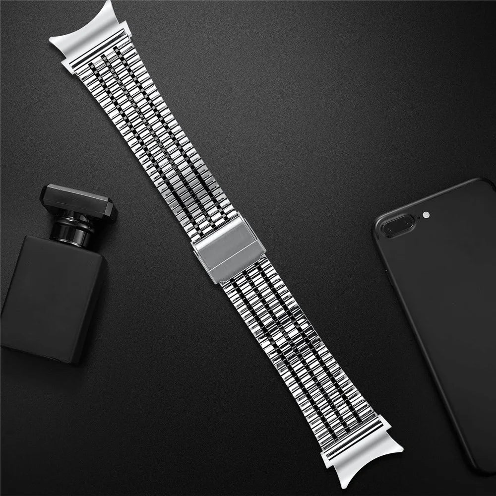 For Samsung Galaxy Watch7 44mm 40mm Watch Band 7-Beads Stainless Steel Wrist Strap - Silver+Black - 4