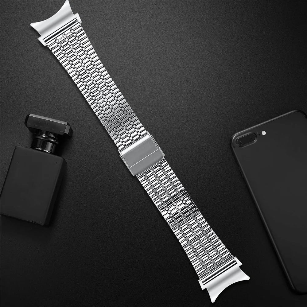 For Samsung Galaxy Watch7 44mm / 40mm Replacement Band with Connector 7-Bead Stainless Steel Smart Watch Strap, Silver - 4