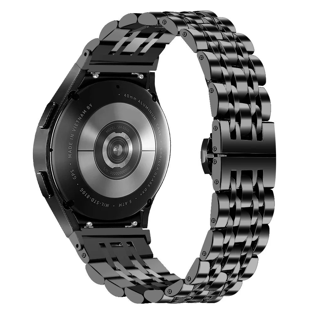For Samsung Galaxy Watch7 44mm / 40mm Stainless Steel Band 7-Bead Smart Watch Strap with Connector - Black - 1