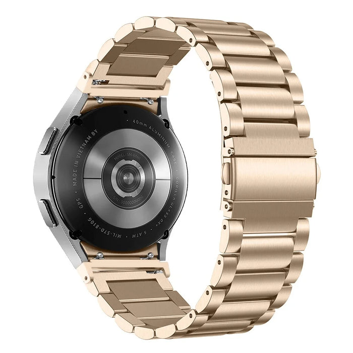 For Samsung Galaxy Watch7 44mm 40mm Stainless Steel Watch Band 3-Beads Wrist Strap - Retro Gold - 1
