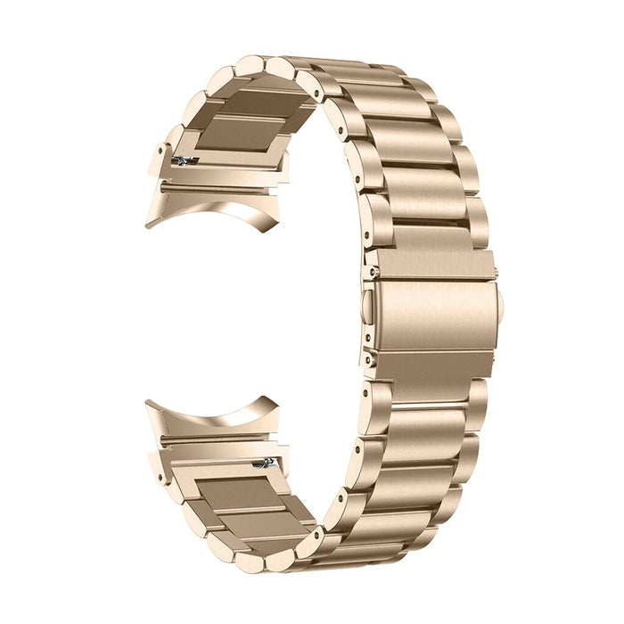 For Samsung Galaxy Watch7 44mm 40mm Stainless Steel Watch Band 3-Beads Wrist Strap - Retro Gold - 2