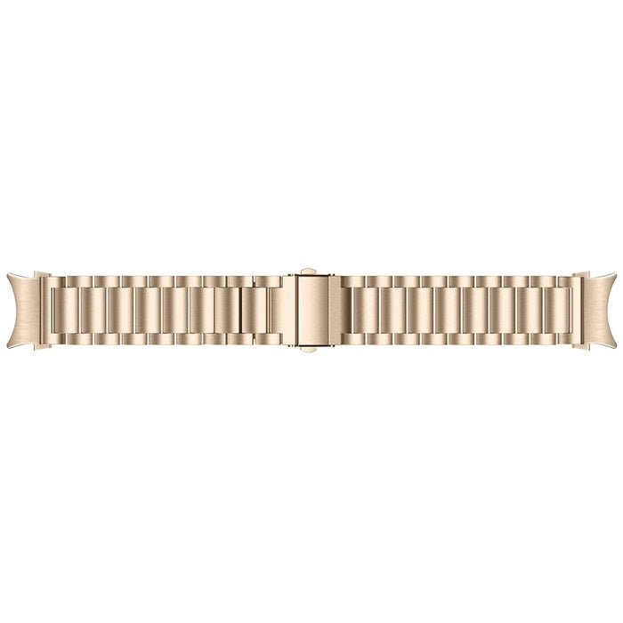 For Samsung Galaxy Watch7 44mm 40mm Stainless Steel Watch Band 3-Beads Wrist Strap - Retro Gold - 3