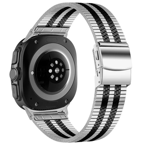 For Samsung Galaxy Watch Ultra2 47mm / Watch Ultra (2025) 47mm / Watch Ultra 47mm Watch Band Stainless Steel 5-Beads Wrist Strap - Silver+Black - 1