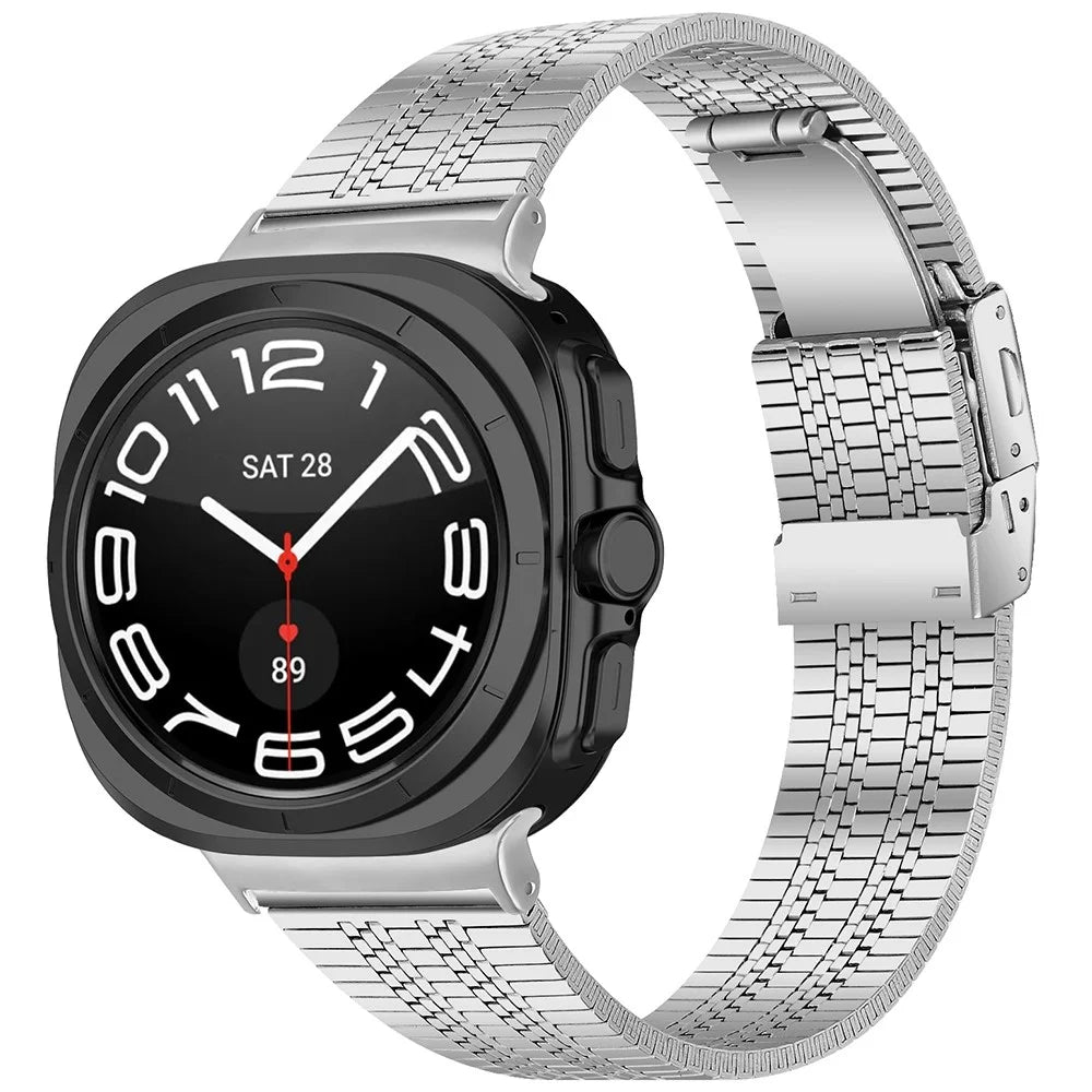For Samsung Galaxy Watch Ultra2 47mm / Watch Ultra (2025) 47mm / Watch Ultra 47mm Watch Band Stainless Steel 5-Beads Wrist Strap - Silver - 2