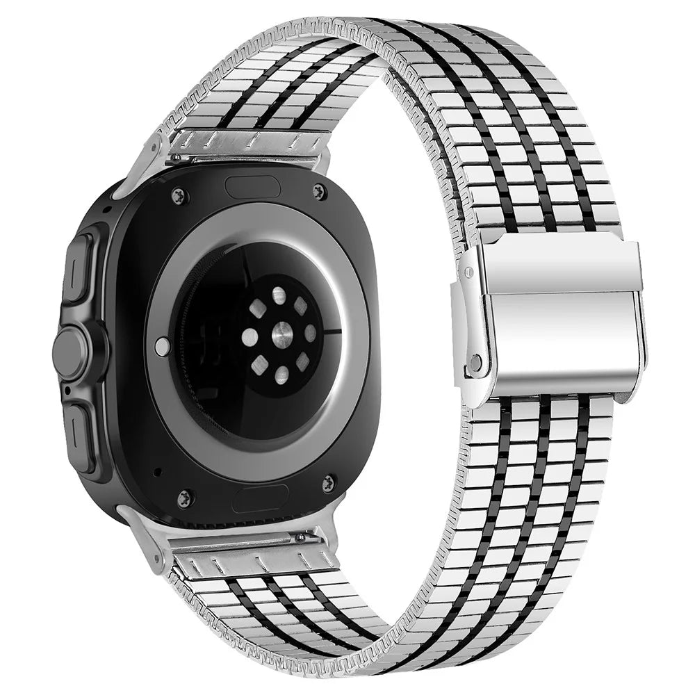 For Samsung Galaxy Watch Ultra2 47mm / Watch Ultra (2025) 47mm / Watch Ultra 47mm Replacement Band with Connector 7-Bead Stainless Steel Smart Watch Strap - Silver+Black - 1