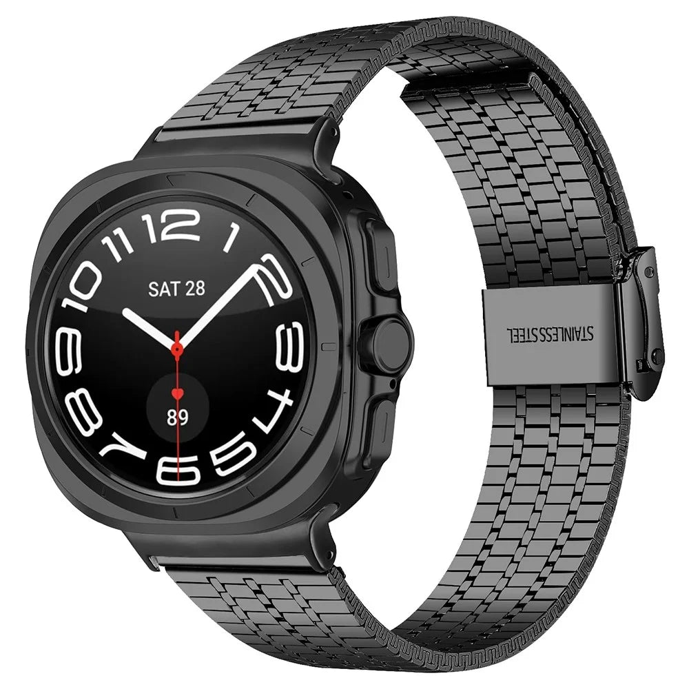 For Samsung Galaxy Watch Ultra2 47mm / Watch Ultra (2025) 47mm / Watch Ultra 47mm Watch Band Stainless Steel 7-Beads Wrist Strap - Black - 2