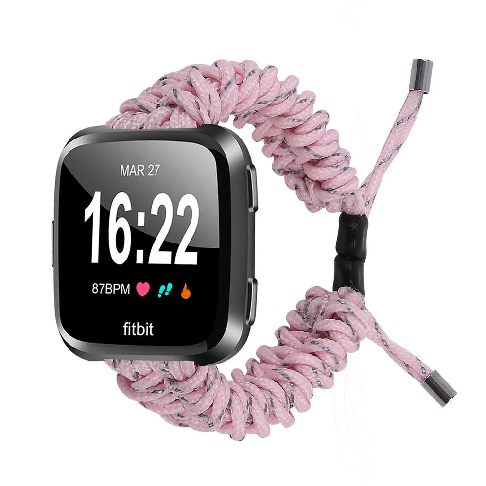 New Style Fashionable Braided Rope Adjustable Watchband Replacement for Fitbit Versa - Pink - 2