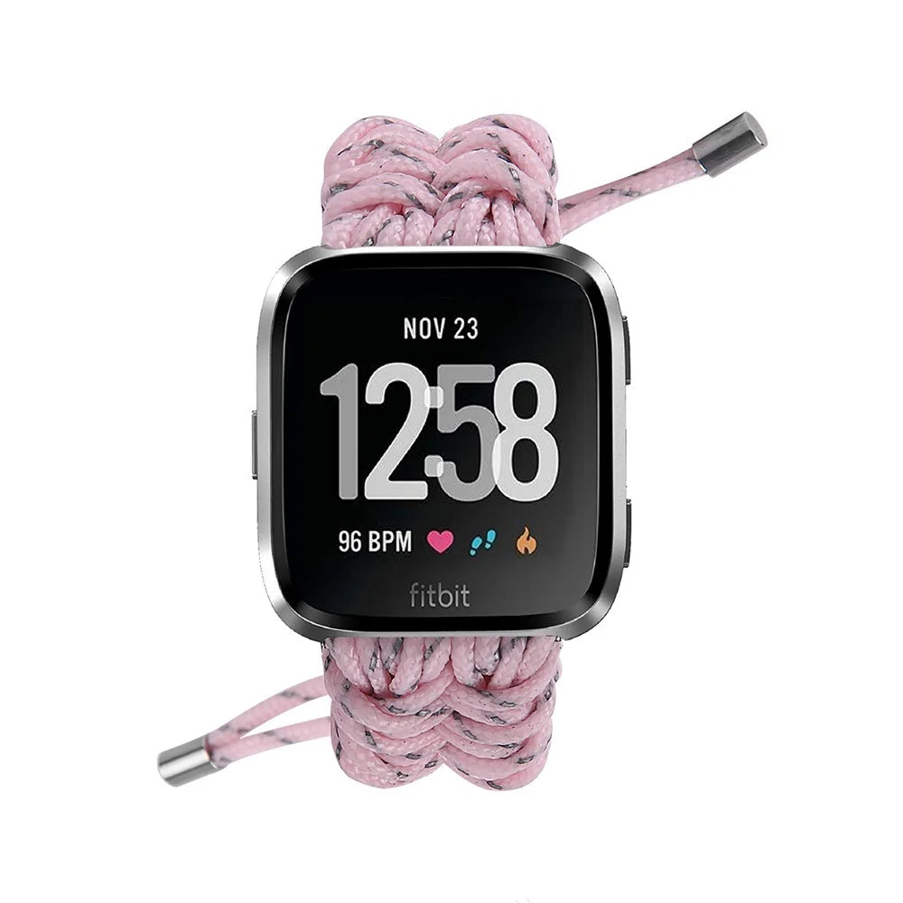 New Style Fashionable Braided Rope Adjustable Watchband Replacement for Fitbit Versa - Pink - 3