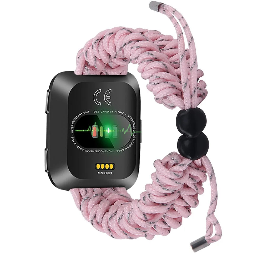 New Style Fashionable Braided Rope Adjustable Watchband Replacement for Fitbit Versa - Pink - 4