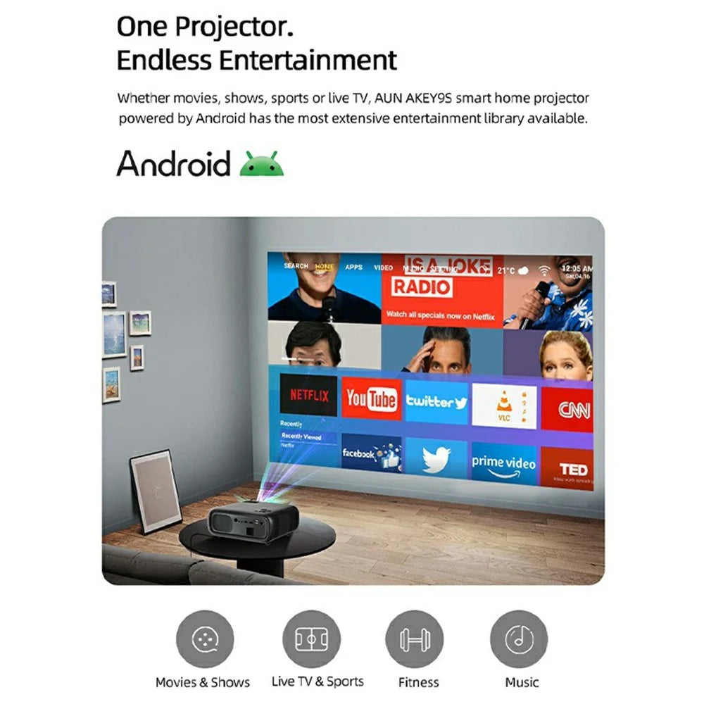 AUN AKEY9S 1080P 4K Projector 2.4G  /  5G WIFI Bluetooth-compatible Projector 1+8GB 1000 ANSI 3D LED Home Theater - US Plug - 5