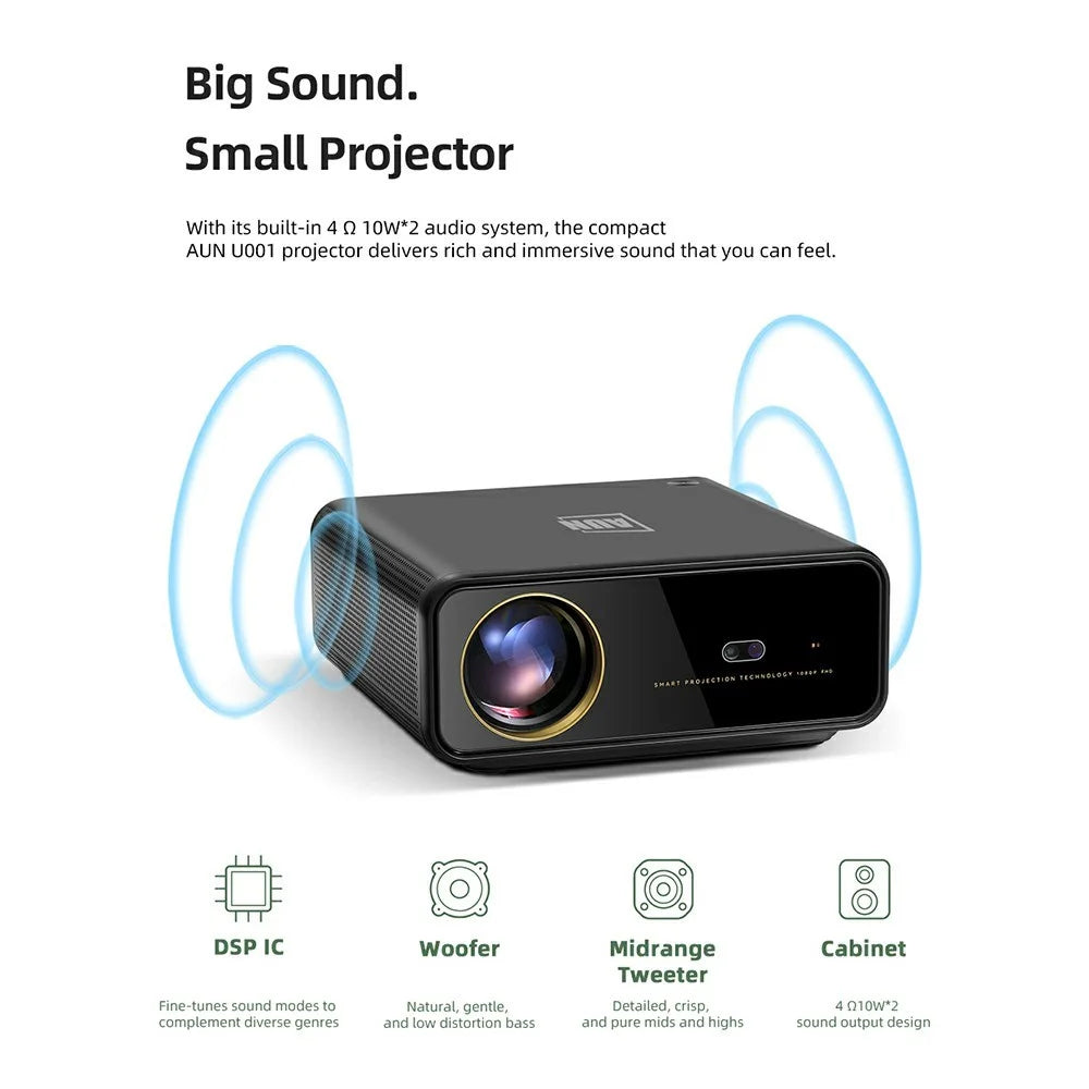 AUN U001 1080P 4K Projector Android 11 2+16GB Projector 3D LED Home Theater Support Zoom - US Plug - 7