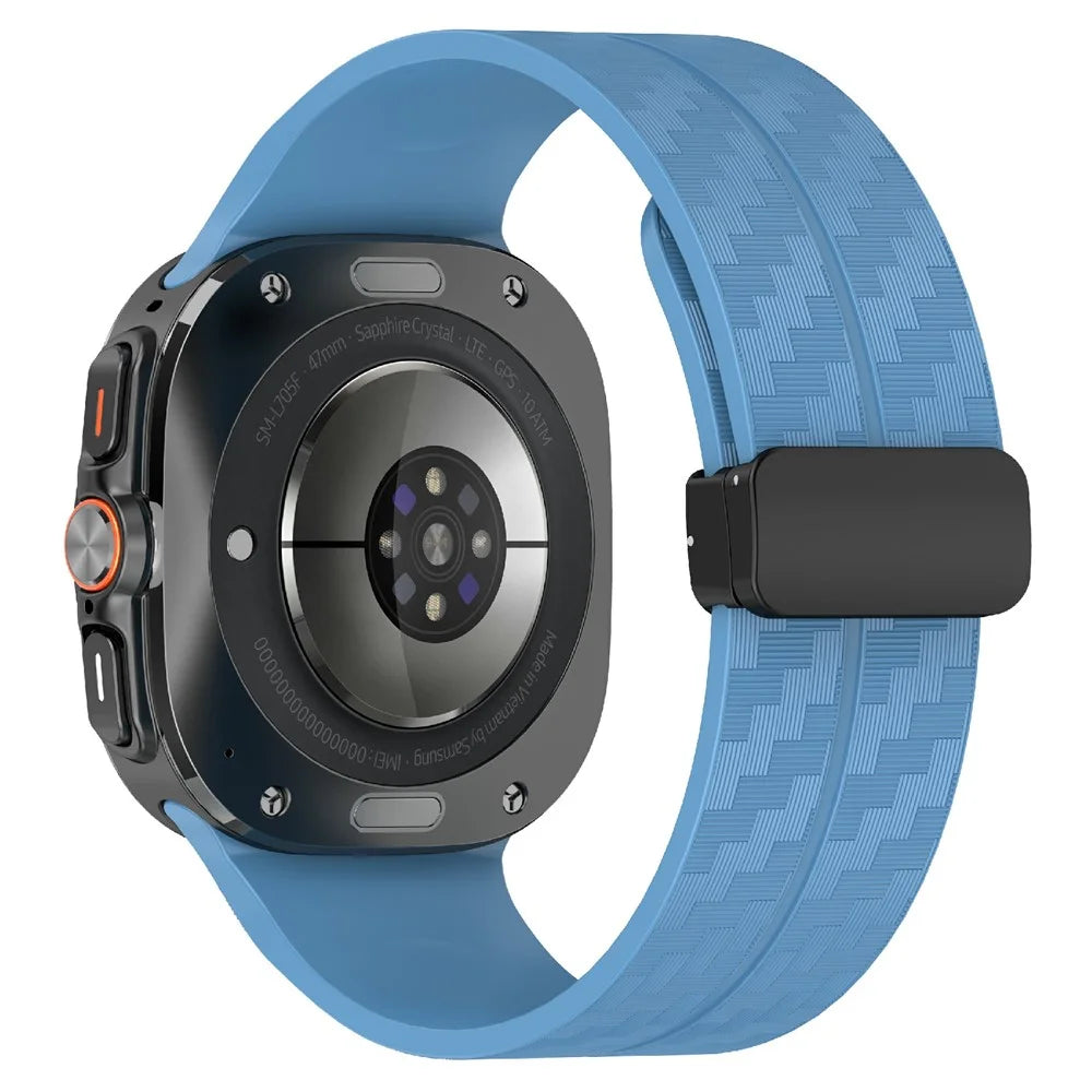 For Samsung Galaxy Watch Ultra2 47mm / Watch Ultra (2025) 47mm / Watch Ultra 47mm Silicone Watch Band Carbon Fiber Texture with Magnetic Buckle - Blue - 1