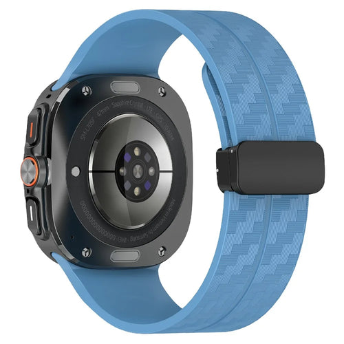For Samsung Galaxy Watch Ultra2 47mm / Watch Ultra (2025) 47mm / Watch Ultra 47mm Silicone Watch Band Carbon Fiber Texture with Magnetic Buckle - Blue - 1