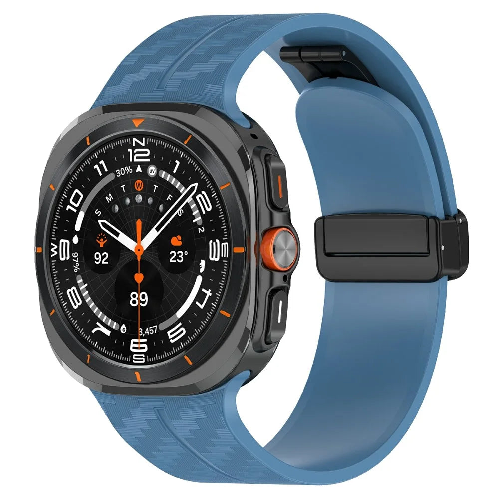 For Samsung Galaxy Watch Ultra2 47mm / Watch Ultra (2025) 47mm / Watch Ultra 47mm Silicone Watch Band Carbon Fiber Texture with Magnetic Buckle - Blue - 2