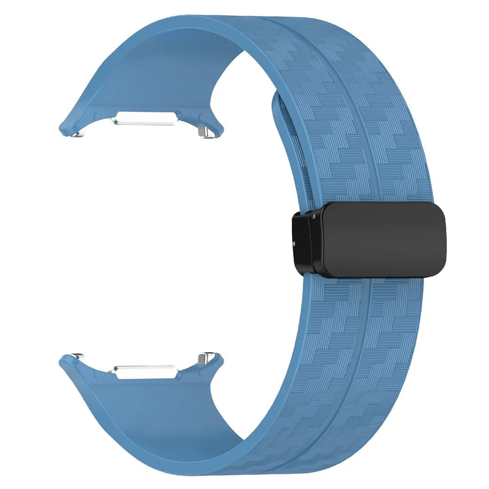 For Samsung Galaxy Watch Ultra2 47mm / Watch Ultra (2025) 47mm / Watch Ultra 47mm Silicone Watch Band Carbon Fiber Texture with Magnetic Buckle - Blue - 4