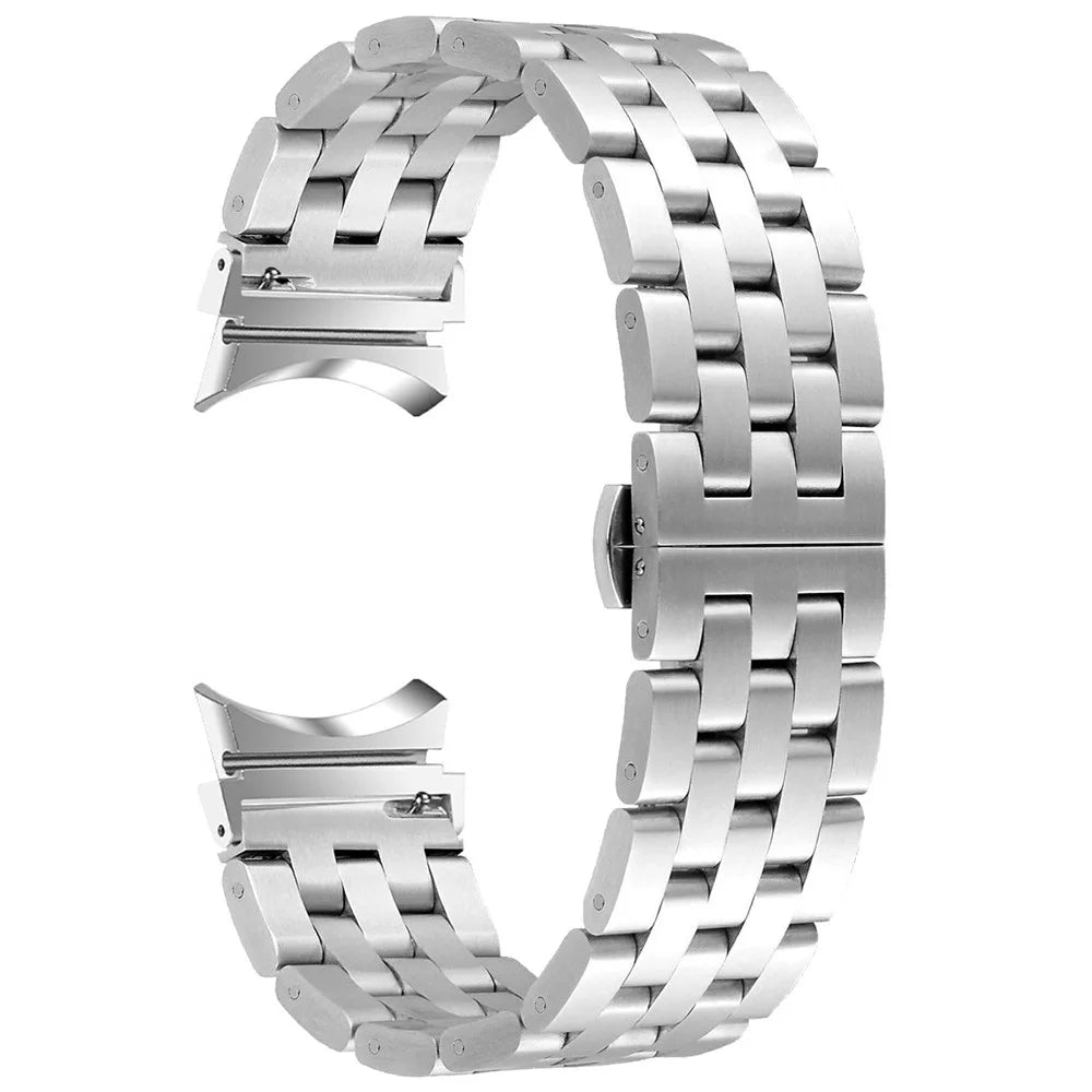 For Samsung Galaxy Watch7 44mm / 40mm Stainless Steel Band with Connector 5-Bead Smart Watch Strap, Silver - 1