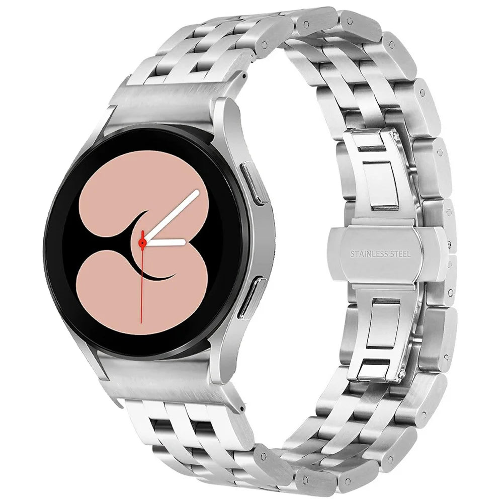 For Samsung Galaxy Watch7 44mm / 40mm Stainless Steel Band with Connector 5-Bead Smart Watch Strap, Silver - 2
