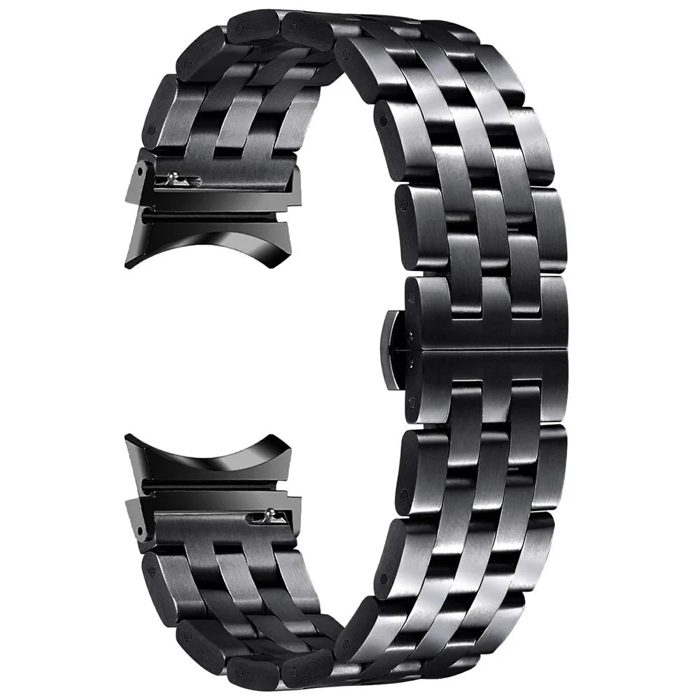 For Samsung Galaxy Watch7 44mm / 40mm Stainless Steel Band with Connector 5-Bead Smart Watch Strap, Black - 1