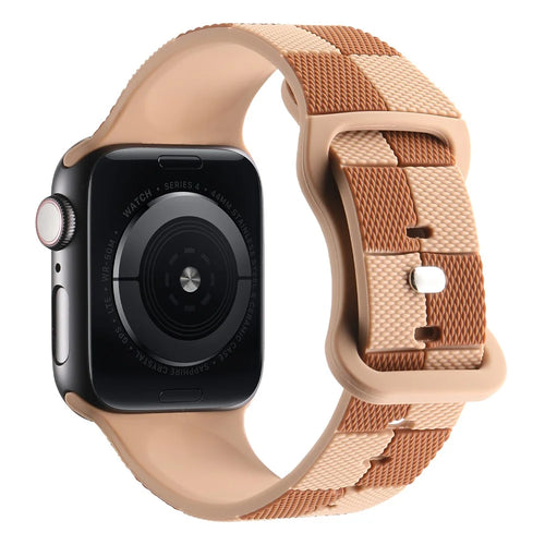 KALEBOL Silicone Strap for Apple Watch Series 11 10 42mm / 9 8 7 41mm / SE3 SE2 SE 6 5 4 40mm / 3 2 1 38mm Checkerboard Watch Band  Light Brown - 1