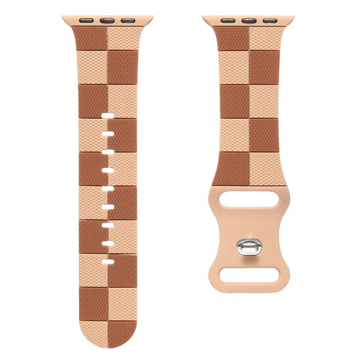 KALEBOL Silicone Strap for Apple Watch Series 11 10 42mm / 9 8 7 41mm / SE3 SE2 SE 6 5 4 40mm / 3 2 1 38mm Checkerboard Watch Band  Light Brown - 2