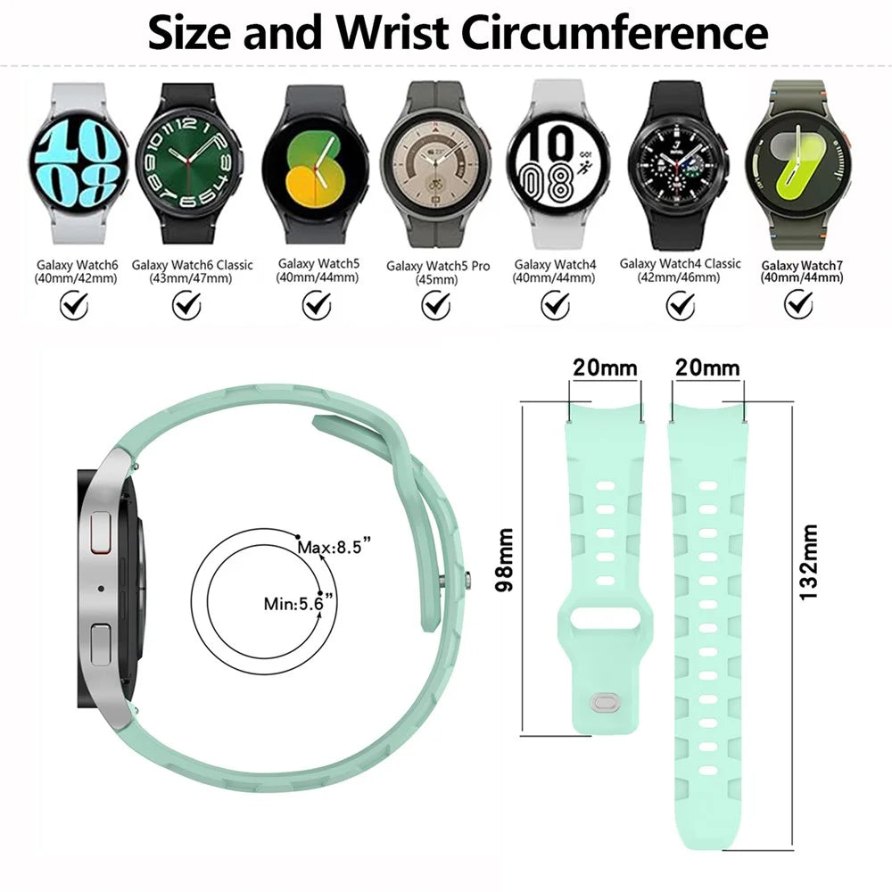 KALEBOL Silicone Band for Samsung Galaxy Watch7 44mm / 40mm Adjustable Watch Strap - Teal - 7