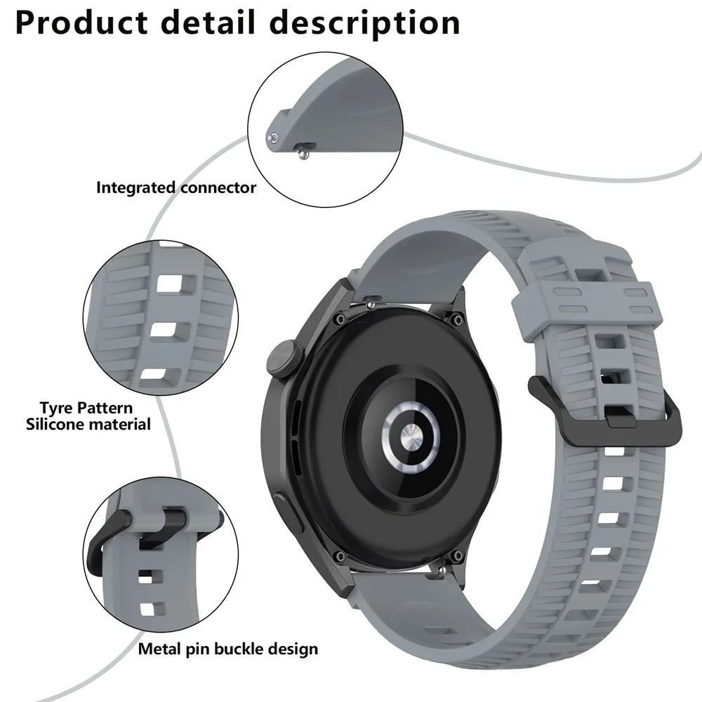 KALEBOL 20mm Watch Strap for Huawei Watch GT 3 42mm / GT 3 Pro 43mm Tire Texture Silicone Wrist Band - Grey - 6