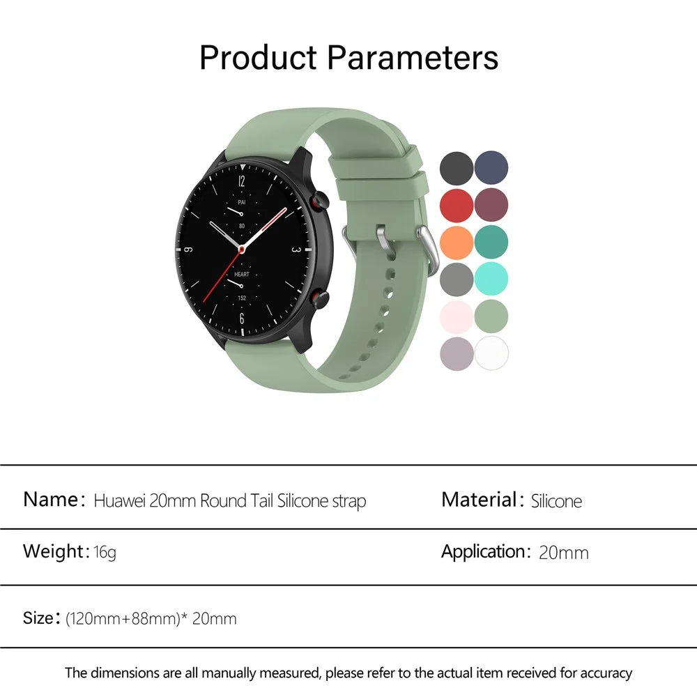 KALEBOL 20mm Silicone Strap for Huawei Watch GT 3 42mm / GT 3 Pro 43mm Round End Watch Band - Icy Lake Green - 6